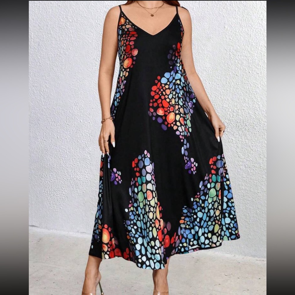 Plus Size Women's Pop Art Abstract Print Cami Maxi Dress Black
